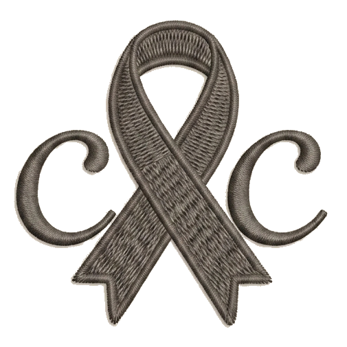 cotton & cure logo — embroidered awareness ribbon with lowercase c's